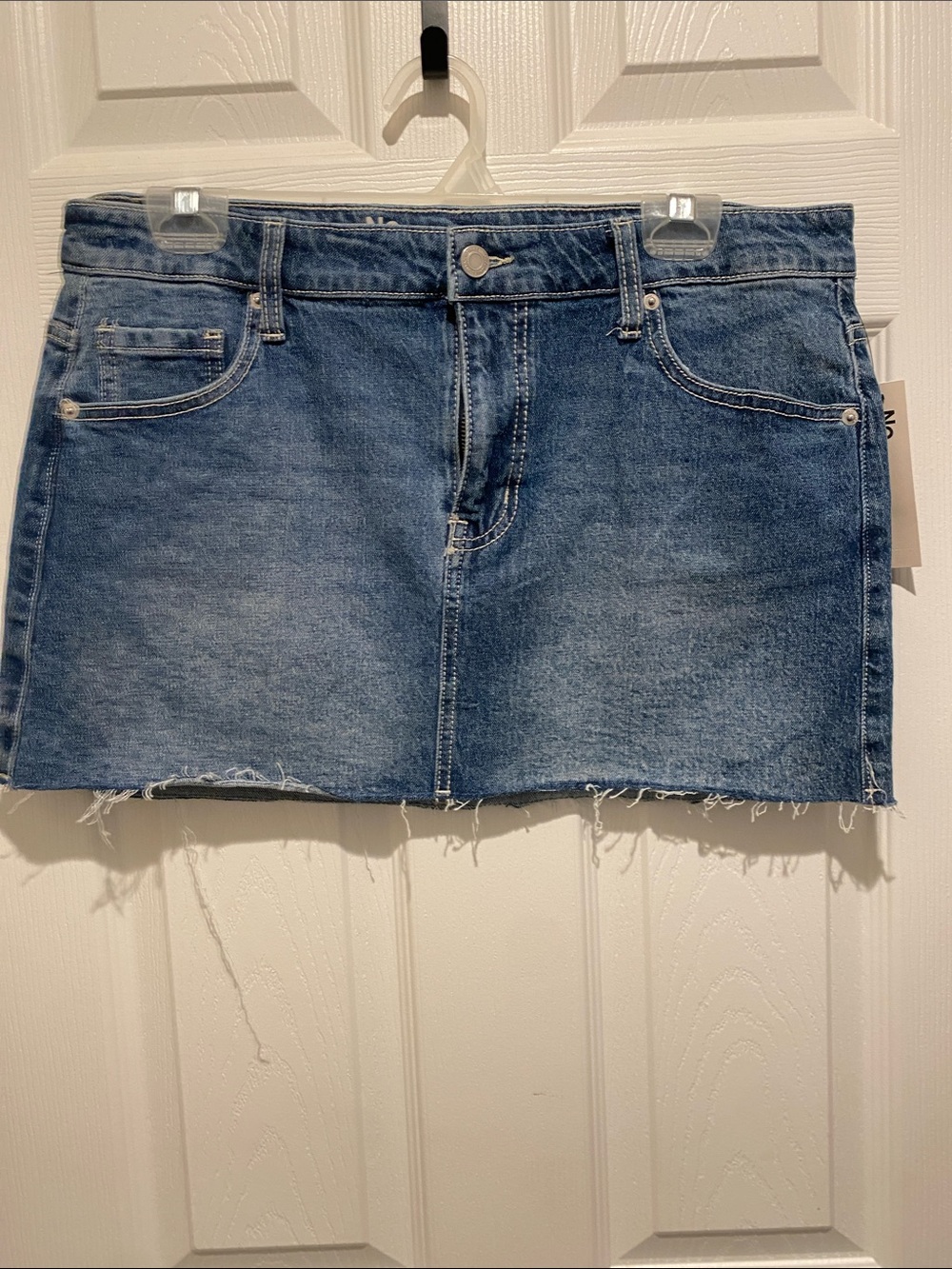 No Boundaries Blue Denim Raw Hem Mini Skirt
